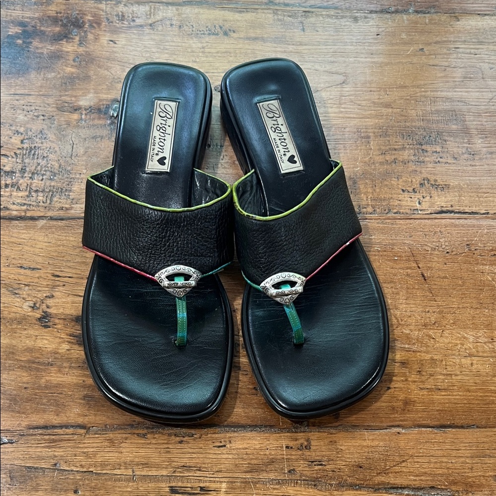 Brighton Black Sandals with Green and Red Accents